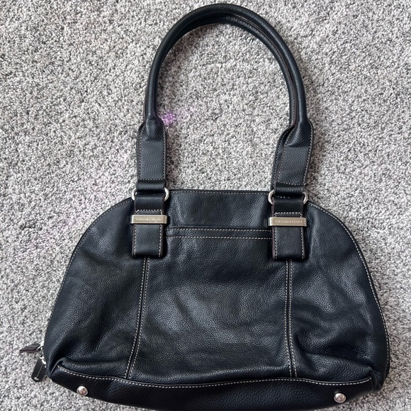 Tignanello Black Pebbles Leather Handbag Medium Size Silver Hardware - Picture 1 of 11